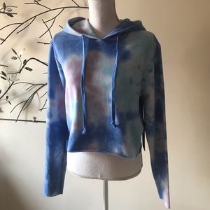 Wildfox Painted Sky Crop Tie Dye Cotton Blend Hoodie Sweatshirt Size Large NWT